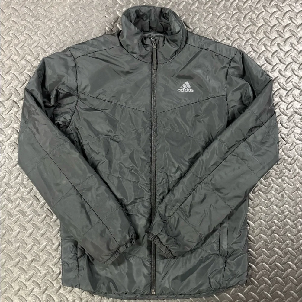 Adidas Men’s Small Black Lightweight Puffer Jacket Full Zip Athletic Coat